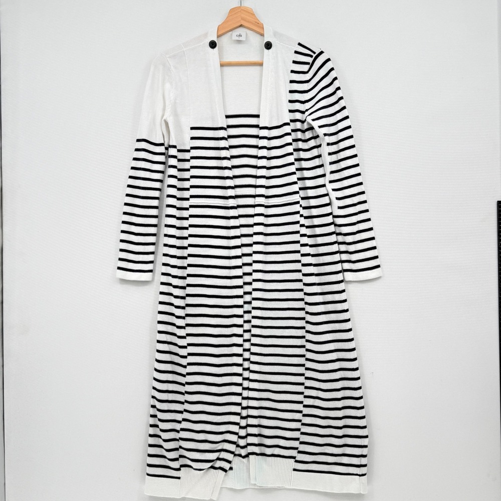 Cabi Victory Cardigan Women Small White Navy Striped Nautical Duster French Girl